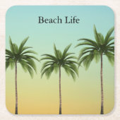 5本のヤシの木が続くビーチ          スクエアペーパーコースター (正面)