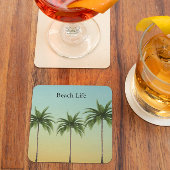 5本のヤシの木が続くビーチ          スクエアペーパーコースター