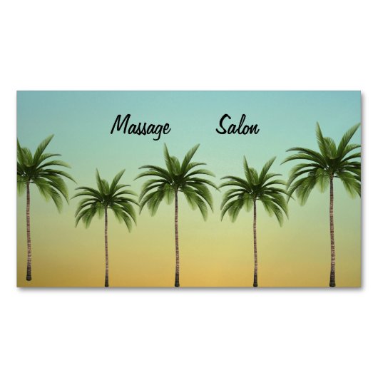 5本のヤシの木、カスタマイズ可能なビーチライフ マグネット名刺 (正面)