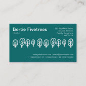 5本の木-ティール（緑がかった色）の緑の白 名刺 (裏面)