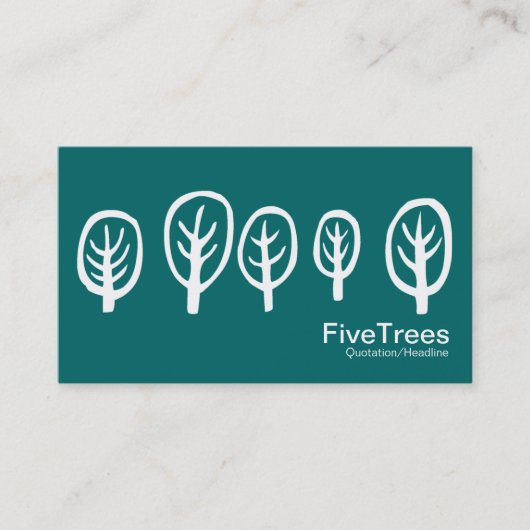 5本の木-ティール（緑がかった色）の緑の白 名刺 (正面)