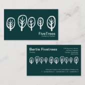 5本の木 – ホワイトオンダークティール（緑がかった色） 名刺 (正面/裏面)