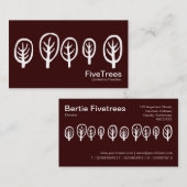 5本の木 – 濃い茶色の上に白 名刺 (正面/裏面)