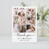 5枚のエレガントフォトコラージュのスクリプ結婚ト サンキューカード (スタンド正面)