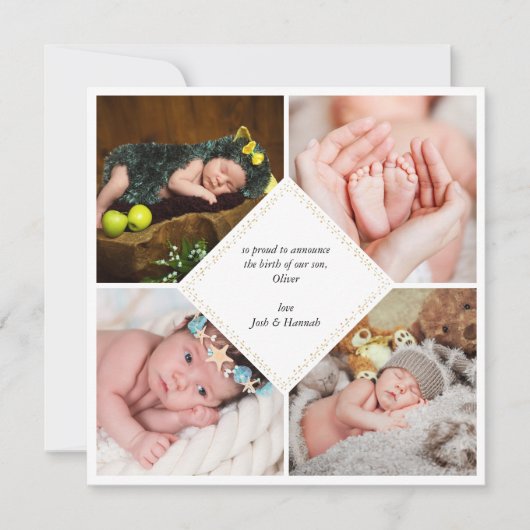 5枚のエレガントフォト金ゴールドドット&ダッシュの誕生発表 案内状 (正面)