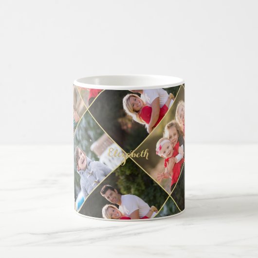 5枚のフォトコラージュパーソナライズされた金ゴールドを作成する コーヒーマグカップ (中央)