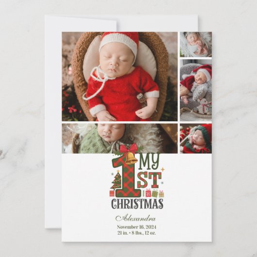 5枚のフォトプレイド初めてのクリスマス シーズンカード (正面)