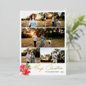 5枚のモダン写真メリークリスマスポインセチア 箔シーズンカード (立ち正面)