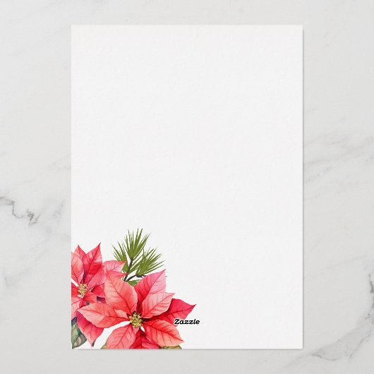 5枚のモダン写真メリークリスマスポインセチア 箔シーズンカード (裏面)