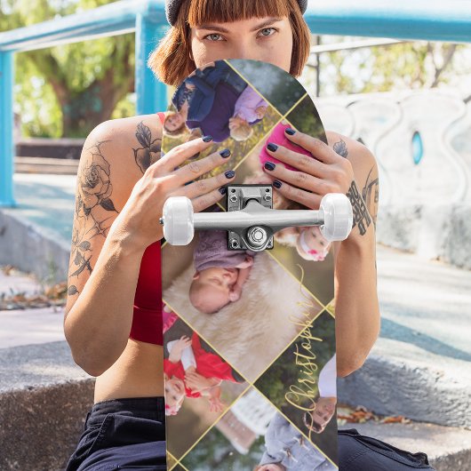 5枚の写パーソナライズされた真コラージュ金ゴールドモノグラムの作成 スケートボード