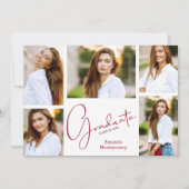 5枚の写真が載った深紅の卒業パーティー 招待状 (正面)