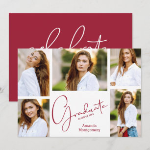 5枚の写真が載った深紅の卒業パーティー 招待状