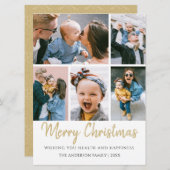 5枚の写真でゴールドの楽しいクリスマス シーズンカード (正面/裏面)