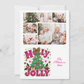 5枚の写真のギラギラヒョウ柄リボンのクリスマス シーズンカード (正面)