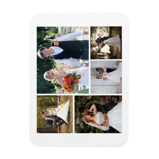 5枚の写真のコラージュ結婚を作成 マグネット (縦)
