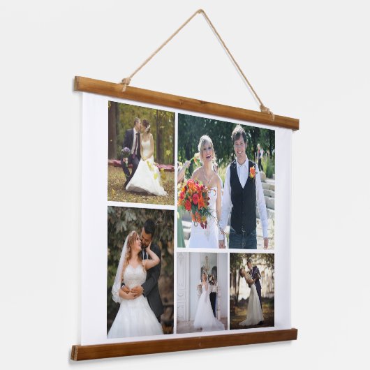 5枚の写真のコラージュ結婚を作成 吊り下げ型タペストリー (傾斜あり)