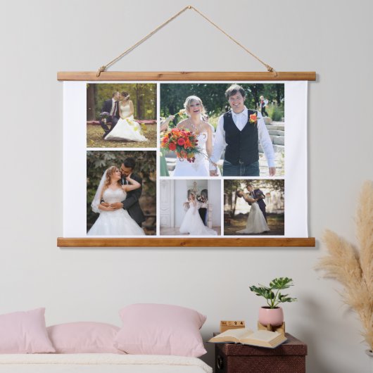 5枚の写真のコラージュ結婚を作成 吊り下げ型タペストリー (寝室)