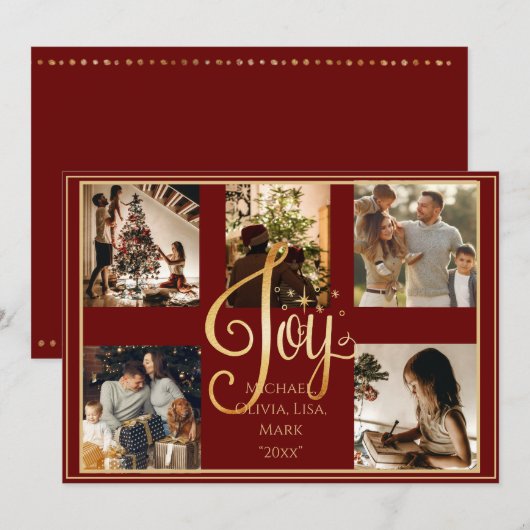 5枚の写真のコラージュ ゴールド ジョイ クリスマス Xmas ホリデー (正面/裏面)