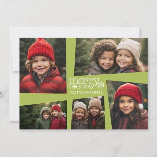 5枚の写真をコラージュしたレトロなデザインのクリスマスグッズ。緑色を基調とした楽しく平和な雰囲気です シーズンカード (正面)
