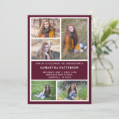 5枚の写真を並べたワインレッドと白の卒業証書 招待状 (スタンド正面)