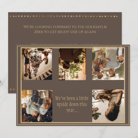 5枚の写真を並べた、逆さまのクリスマスカード シーズンカード (正面/裏面)