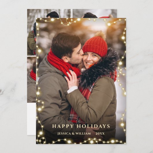 5枚の写真を使ったクリスマスプレゼントのゴールドスパークルグリーティング シーズンカード (正面/裏面)