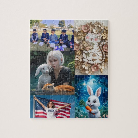 5枚の写真を個人用にパズル、コラージュ写真 ジグソーパズル (縦)