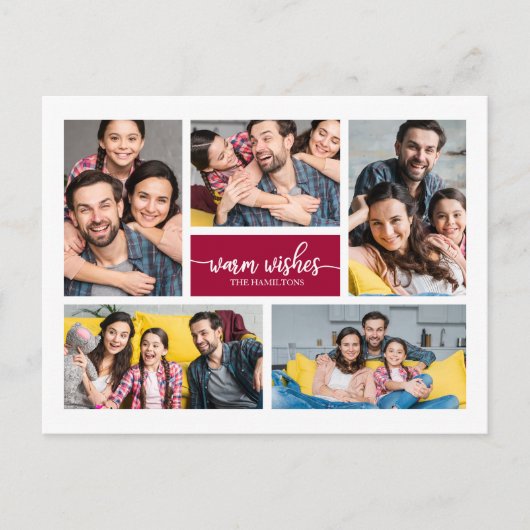 5枚の写真を温かい願いシンプルのクリスマス ポストカード (正面)