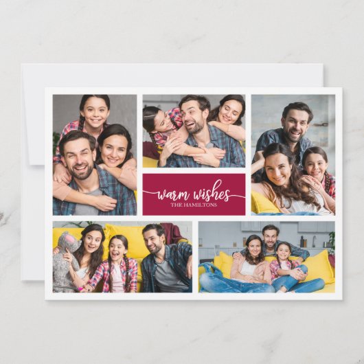 5枚の写真を温かい願いシンプルのクリスマス 招待状 (正面)