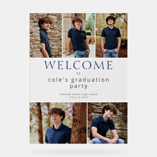 5枚の写真を追加する卒業ブルーウェルカムサイン アクリルサイン (正面)