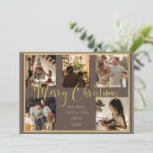 5枚の写真を飾ったクリスマスカード ゴールドのホリデーシーズン シーズンカード (スタンド正面)