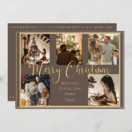 5枚の写真を飾ったクリスマスカード ゴールドのホリデーシーズン シーズンカード