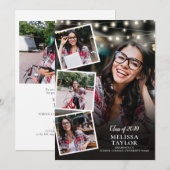 5枚の写真を飾ったライト付き 卒業おめでとうカード 招待状 (正面/裏面)