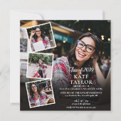 5枚の写真を飾った卒業パーティー スクエア 招待状 (正面)