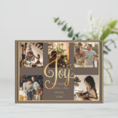 5枚の写真を飾れる クリスマス ホリデーシーズンの喜びを表すゴールドのカード (スタンド正面)