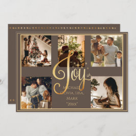 5枚の写真を飾れる クリスマス ホリデーシーズンの喜びを表すゴールドのカード