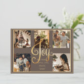5枚の写真を飾れる クリスマス ホリデーシーズンの コラージュカード ゴールド (スタンド正面)