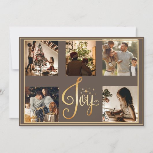 5枚の写真を飾れる クリスマス ホリデー ジョイ ゴールド コラージュ (正面)