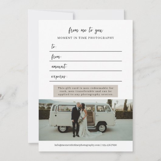 5枚の写真コラージュ写真ギフト券 (裏面)