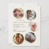 5枚の写真コラージュ誕生 案内状 (正面)