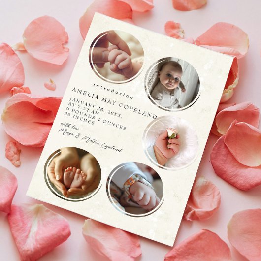 5枚の写真コラージュ誕生 案内状