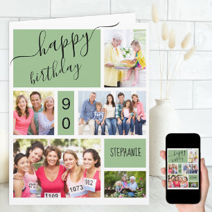 5枚の写真コラージュ グリーン オーダーメイド バースデーカード 誕生日カード どなたでも カード