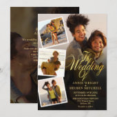 5枚の写真コラージュ ゴールドスクリプト QRコード ウェディング 招待状 (正面/裏面)