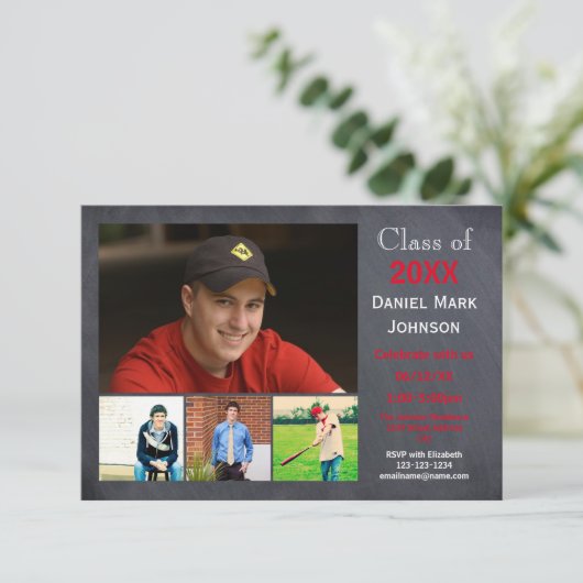 5枚の写真コラージュ – 3x5卒業のお知らせ 招待状 (スタンド正面)