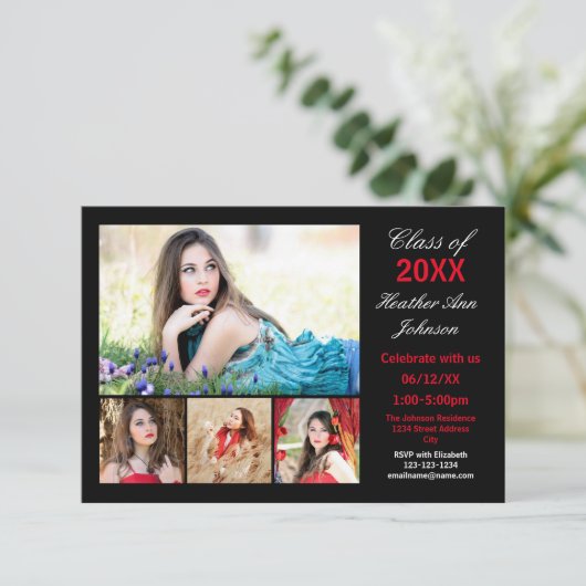 5枚の写真コラージュ – 3x5卒業のお知らせ 招待状 (スタンド正面)