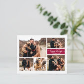 5枚の写真ハッピーホリデーズコラージュモダンクリスマス ポストカード (スタンド正面)