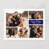 5枚の写真ハッピーホリデーモダンズコラージュNavy Blue ポストカード (正面)