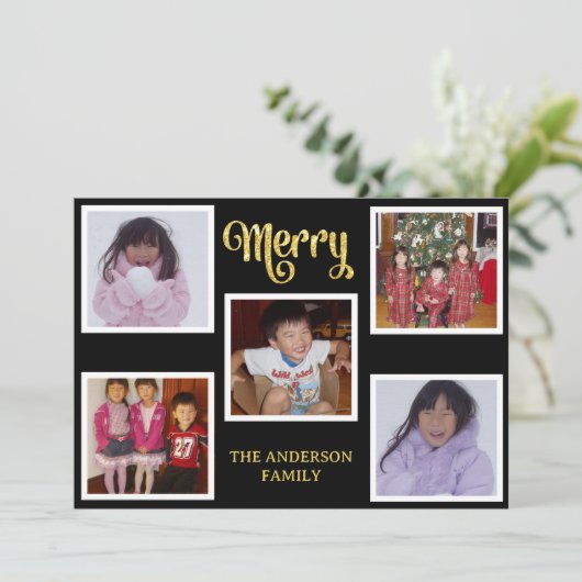 5枚の写真ファミリークリスマスカード シーズンカード (スタンド正面)