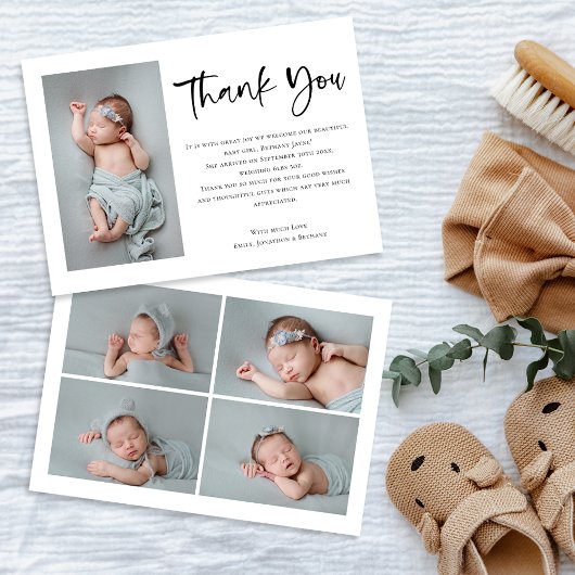 5枚の写真ベビーガールまたはボーイスクリプト 案内状