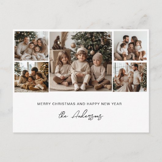 5枚の写真メリークリスマスと新年おめでとう ポストカード (正面)